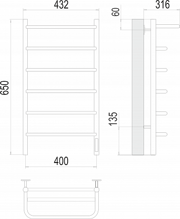 Полка П6 400х650 Электро (quick touch) Полотенцесушитель  TERMINUS Чебоксары - фото 3
