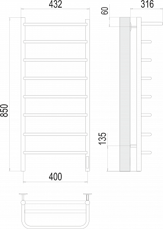 Полка П8 400х850 Электро (quick touch) Полотенцесушитель  TERMINUS Чебоксары - фото 3