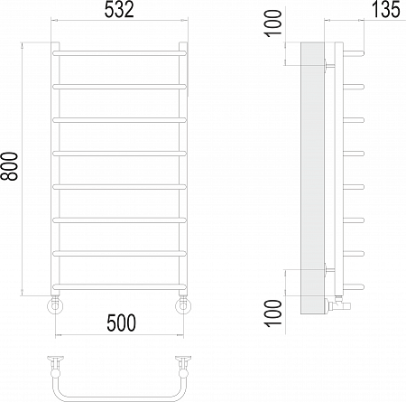 Стандарт П8 500х800  Полотенцесушитель  TERMINUS Чебоксары - фото 3