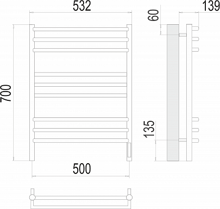 Прато П9 500х700 электро (sensor quick touch) Полотенцесушитель  TERMINUS Чебоксары - фото 3