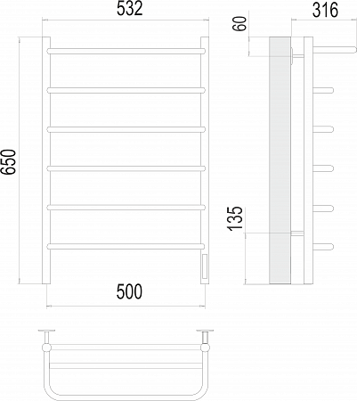 Полка П6 500х650 Электро (quick touch) Полотенцесушитель  TERMINUS Чебоксары - фото 3